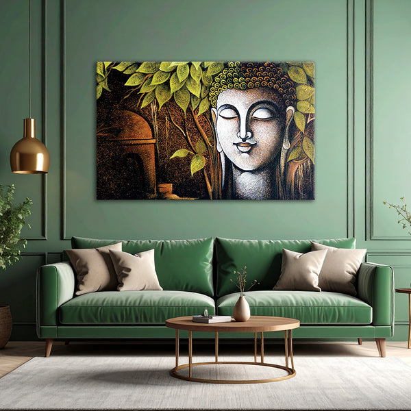 Peaceful Buddha Wall Painting for Living Room, Bedroom, Office, Hotels, Drawing Room