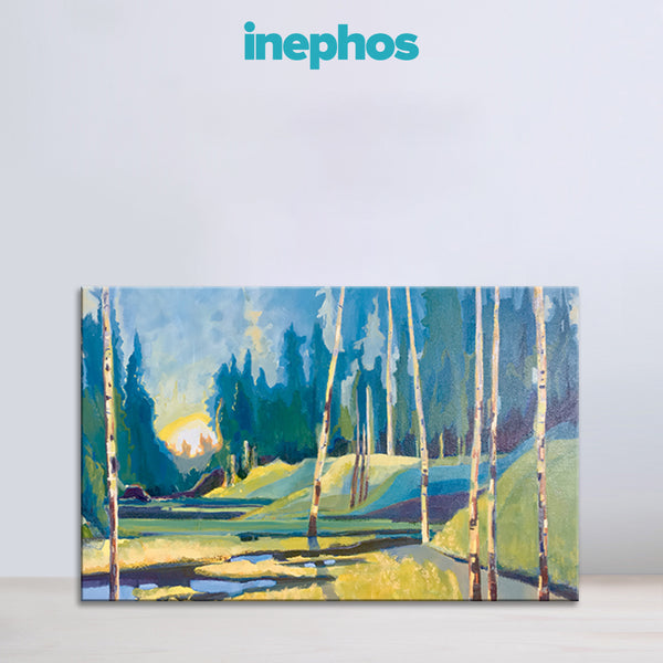 Serene Sunrise in the Forest Wall Painting for Living Room, Bedroom, Office, Hotels, Drawing Room