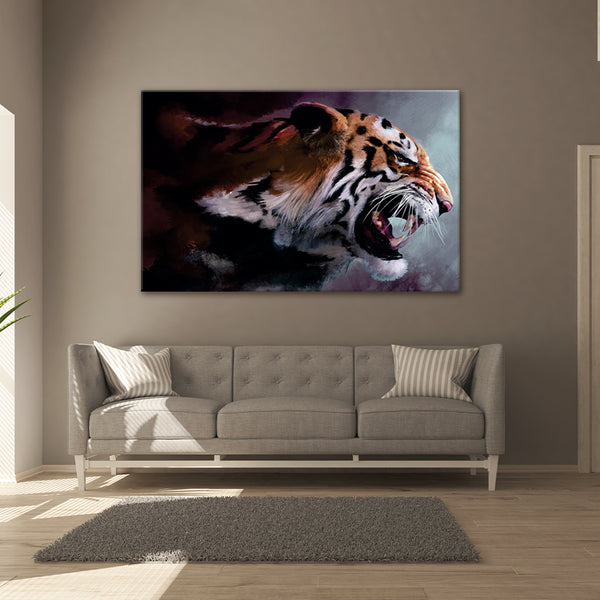 Roaring Tiger Wall Painting for Living Room, Bedroom, Office, Hotels, Drawing Room