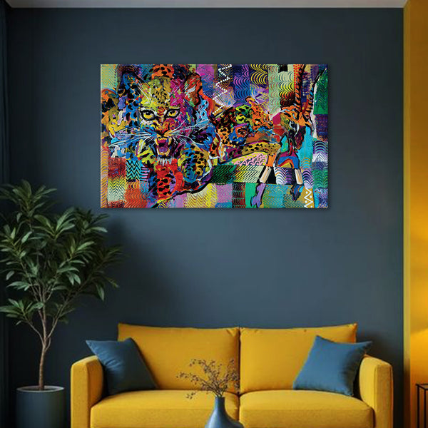 Vibrant Leopard Art Wall Painting for Living Room, Bedroom, Office, Hotels, Drawing Room