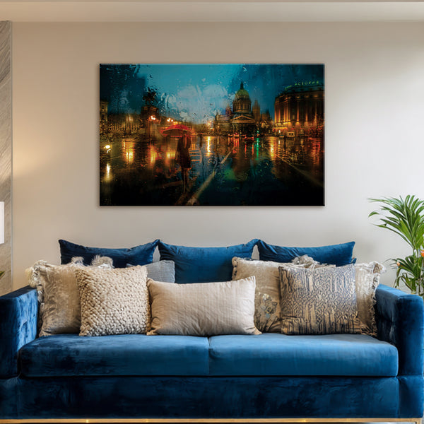 Rainy Night in the City Wall Painting for Living Room, Bedroom, Office, Hotels, Drawing Room