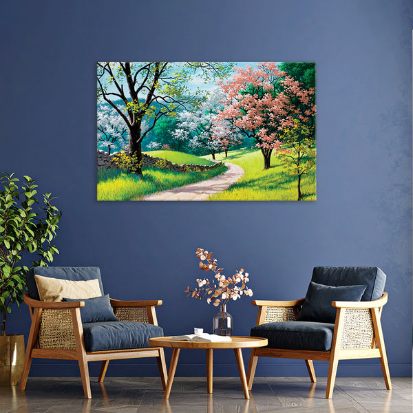 Serene Spring Path Wall Painting for Living Room, Bedroom, Office, Hotels, Drawing Room
