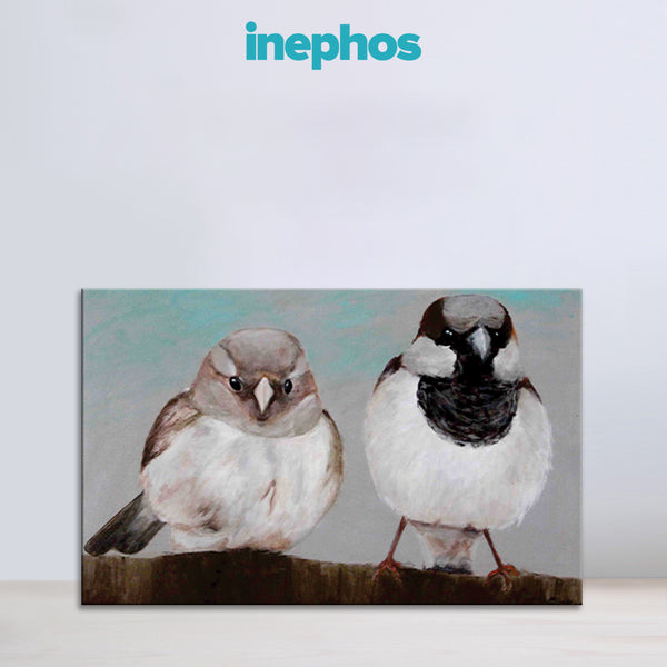 Charming Sparrow Pair Wall Painting for Living Room, Bedroom, Office, Hotels, Drawing Room