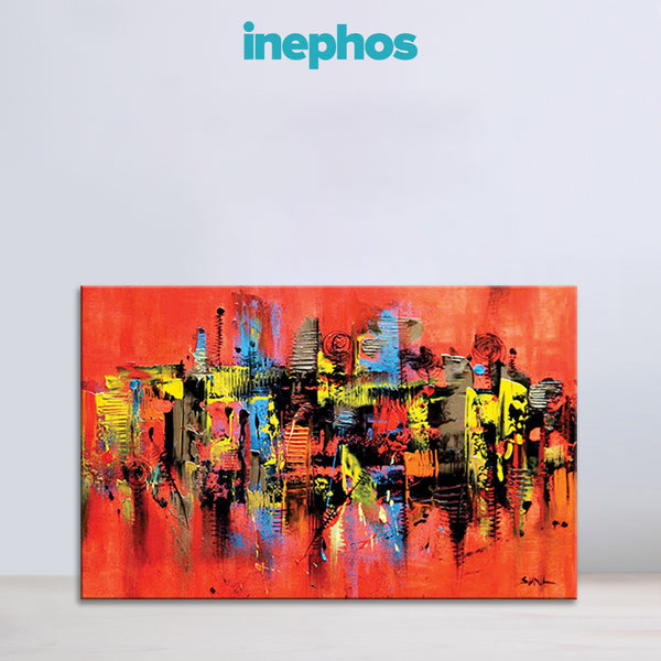 Colorful Abstract Cityscape Wall Painting for Living Room, Bedroom, Office, Hotels, Drawing Room