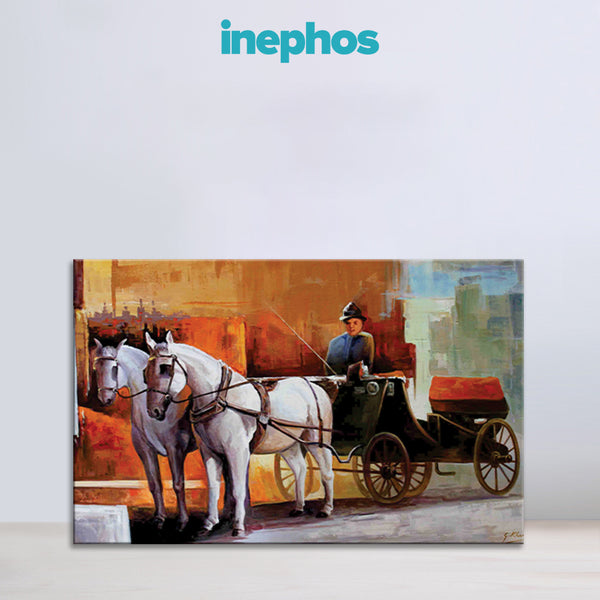 Charming Horse-Drawn Carriage Wall Painting for Living Room, Bedroom, Office, Hotels, Drawing Room