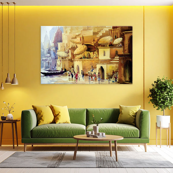 Golden Bazaar Painting for Living Room, Bedroom, Office, Hotels, Drawing Room