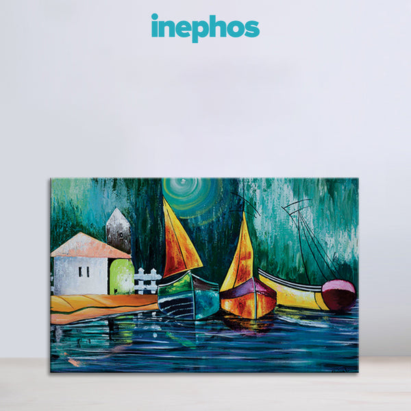 Colorful Sailboats Wall Painting for Living Room, Bedroom, Office, Hotels, Drawing Room