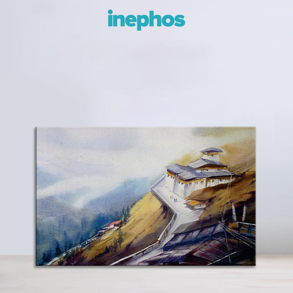 Beautiful Mountain Monastery Wall Painting for Living Room, Bedroom, Office, Hotels, Drawing Room