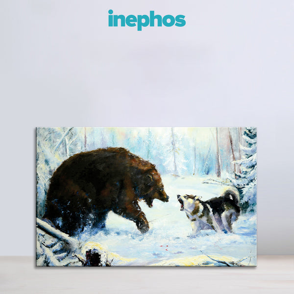 Dramatic Wildlife Encounter Wall Painting for Living Room, Bedroom, Office, Hotels, Drawing Room