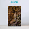 Artistic depiction of a figure with skeletal elements on a white background, featuring the brand 'inephos'.