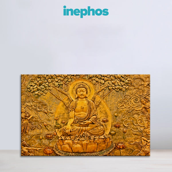 Golden Buddha Sculpture Art – Spiritual Canvas Wall Decor for Living Room, Bedroom, Office, Hotels, Drawing Room
