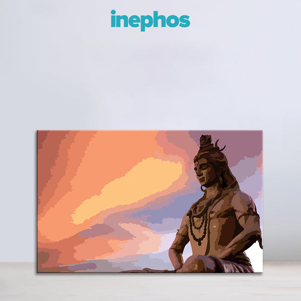 Shiva Statue at Sunset Wall Painting for Living Room, Bedroom, Office, Hotels, Drawing Room