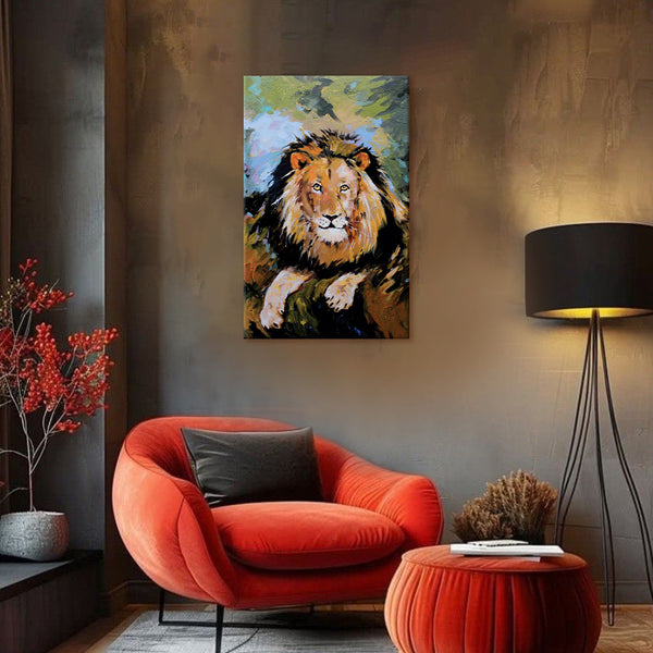 Majestic Lion Wall Painting for Living Room, Bedroom, Office, Hotels, Drawing Room