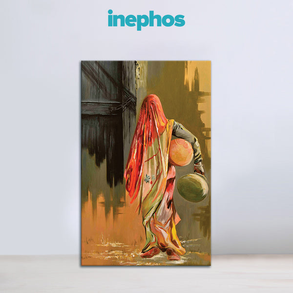 Traditional Woman Carrying Pots Wall Painting for Living Room, Bedroom, Office, Hotels, Drawing Room