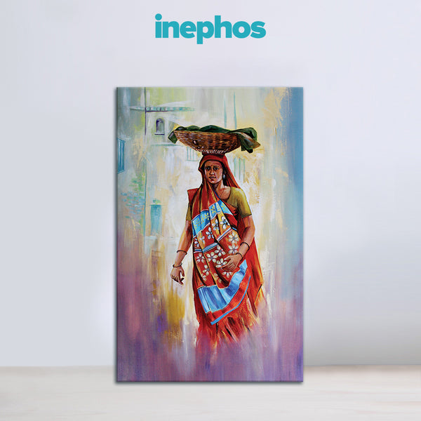Woman with Basket Wall Painting for Living Room, Bedroom, Office, Hotels, Drawing Room