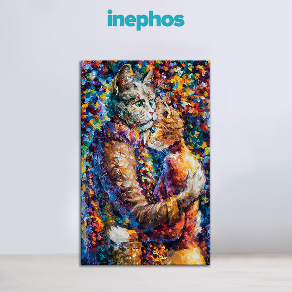 Cat Couple Abstract Canvas Painting – Whimsical Wall Art for Bedroom, Living Room & More