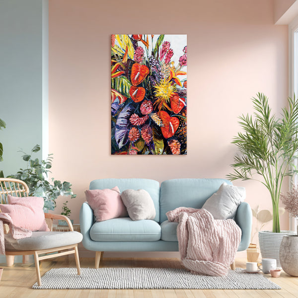 Tropical Bloom Wall Painting for Living Room, Bedroom, Office, Hotels, Drawing Room