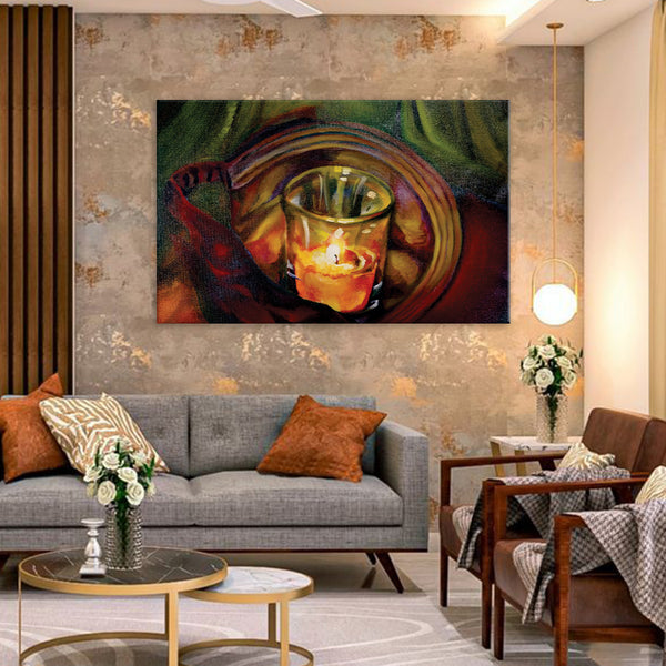 Candle in Glass Wall Painting for Living Room, Bedroom, Office, Hotels, Drawing Room