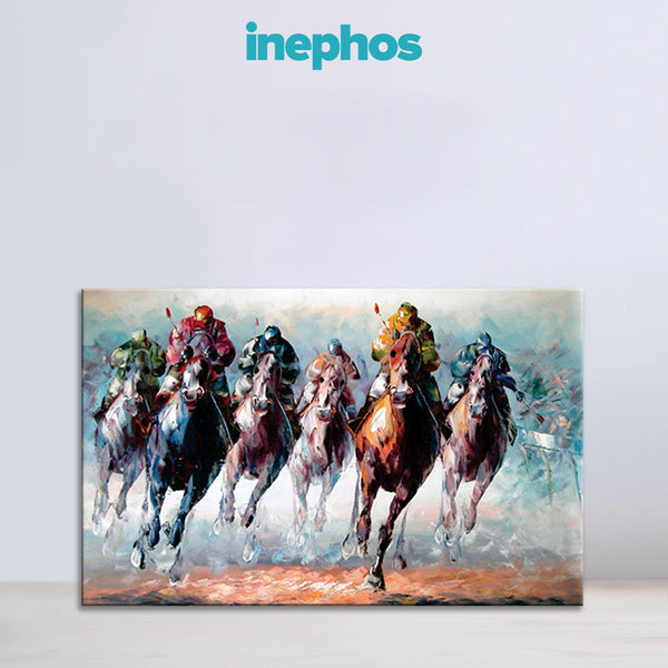 Racing Horses Wall Painting for Living Room, Bedroom, Office, Hotels, Drawing Room