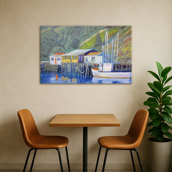 Quaint Dockside Houses Wall Painting for Living Room, Bedroom, Office, Hotels, Drawing Room