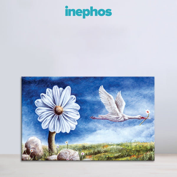 Whimsical Harmony - Swan and Daisy Wall Painting for Living Room, Bedroom, Office, Hotels, Drawing Room