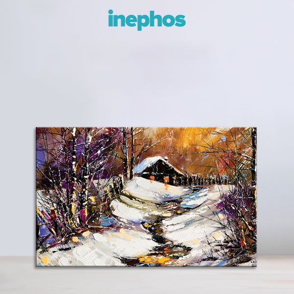 Snowy Cabin Wall Painting for Living Room, Bedroom, Office, Hotels, Drawing Room