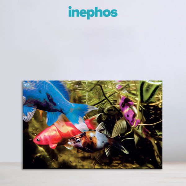 Colorful Fish in a Pond Wall Painting for Living Room, Bedroom, Office, Hotels, Drawing Room
