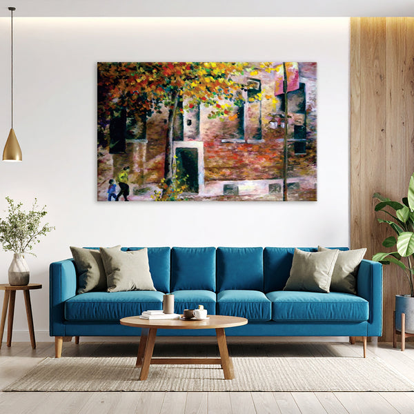 Old City Painting – Rustic Urban Scene Wall Art for Living Room, Bedroom, Office, Hotels, Drawing Room