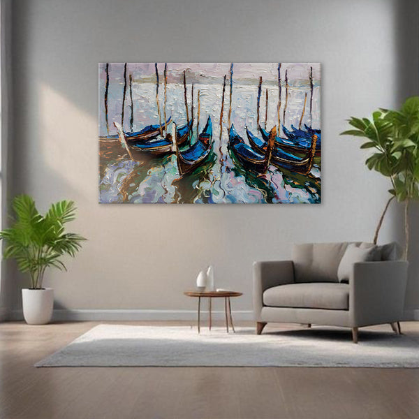 Boats at Rest Wall Painting for Living Room, Bedroom, Office, Hotels, Drawing Room