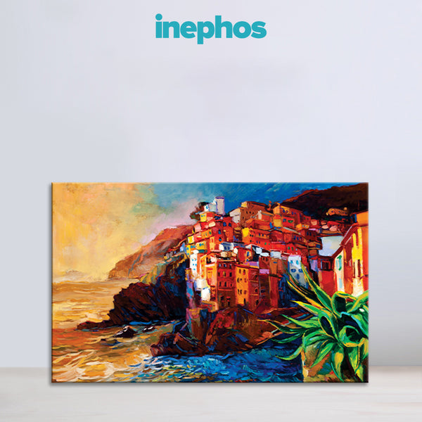 Sunset Over Coastal Town Wall Painting for Living Room, Bedroom, Office, Hotels, Drawing Room