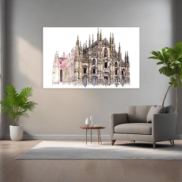 Milan Cathedral Sketch Wall Painting for Living Room, Bedroom, Office, Hotels, Drawing Room