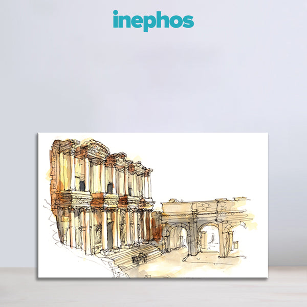 Old Ruins Sketch Painting – Architecture Canvas Wall Art for Study & Office, Living Room, Bedroom, Office, Hotels, Drawing Room