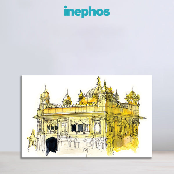 Radiant Golden Temple Wall Painting for Living Room, Bedroom, Office, Hotels, Drawing Room