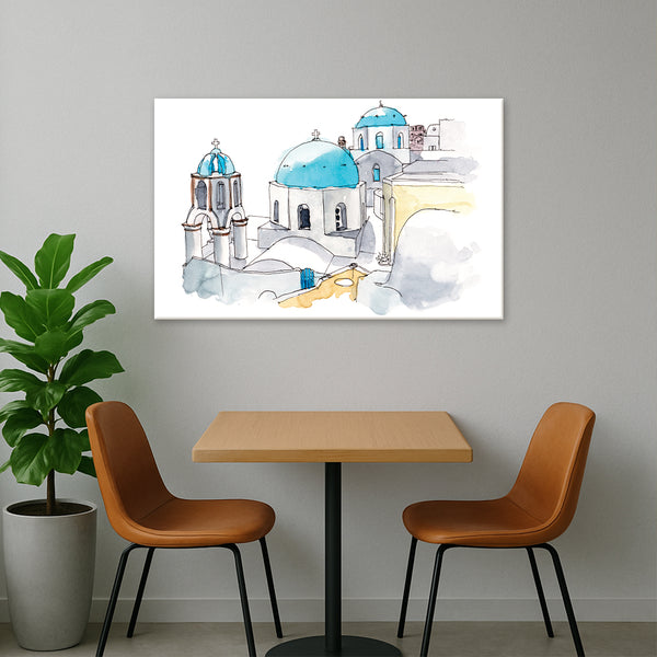 Serene Santorini Domes Wall Painting for Living Room, Bedroom, Office, Hotels, Drawing Room