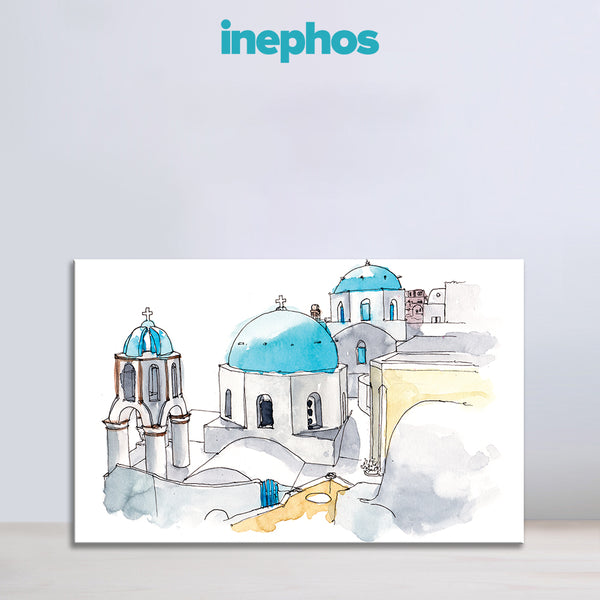 Serene Santorini Domes Wall Painting for Living Room, Bedroom, Office, Hotels, Drawing Room