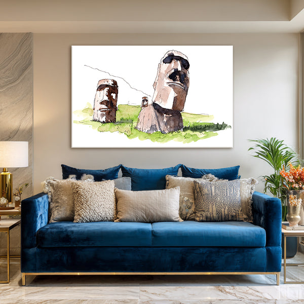 Easter Island Statues Wall Painting for Living Room, Bedroom, Office, Hotels, Drawing Room