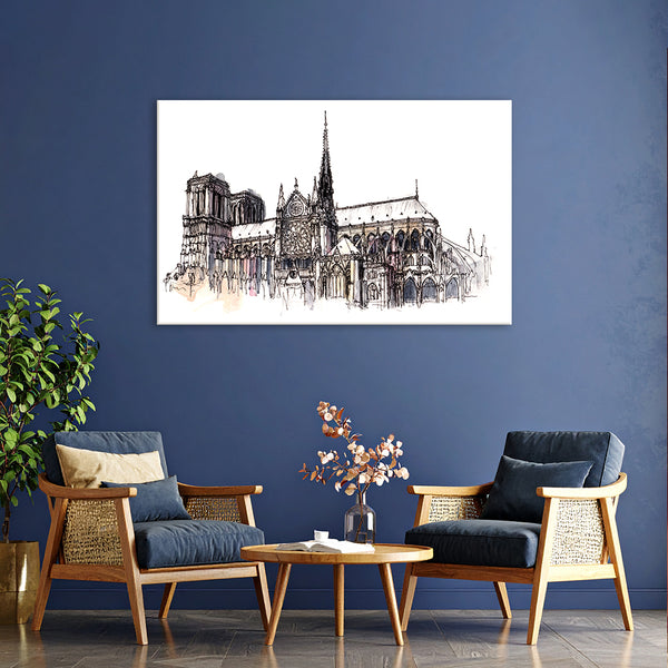 Notre Dame Cathedral Wall Painting for Living Room, Bedroom, Office, Hotels, Drawing Room