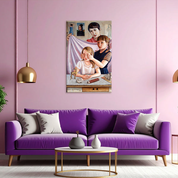 Blindfolded Child Wall Painting for Living Room, Bedroom, Office, Hotels, Drawing Room