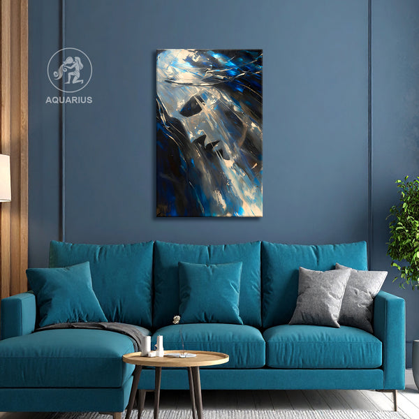 Aquarius Zodiac Wall Art | Visionary Insight, Intuition & Expansive Thinking | The Cosmic Mindstream | Abstract Ocean Energy CanvasPainting | Aquarius Air Sign Higher Intelligence & Collective Consciousness Astrology Artwork