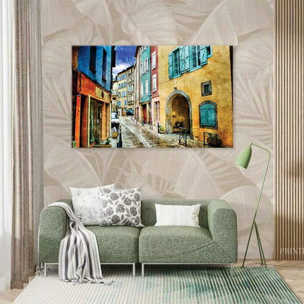 Vibrant French Street Wall Painting for Living Room, Bedroom, Office, Hotels, Drawing Room