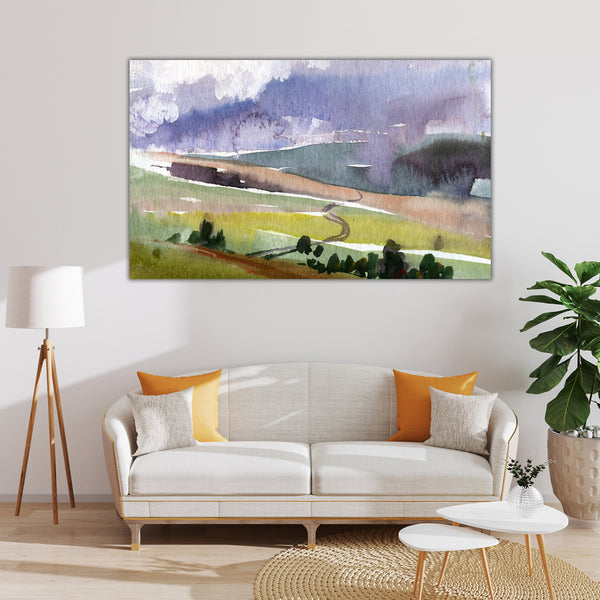 Rustic Countryside Cabin Watercolor Canvas Painting for Home & Office