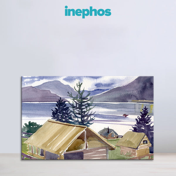 Lakeside Cabin Watercolor Canvas Painting for Home & Office