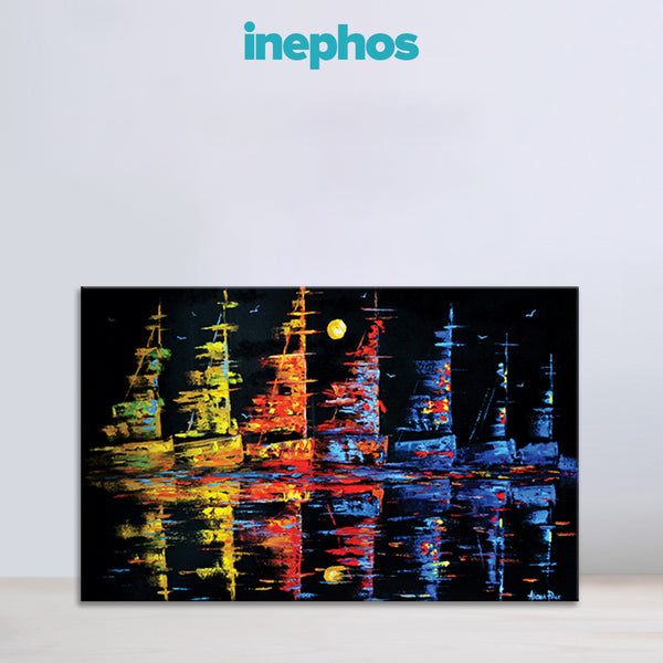 Colorful Sailboats at Night Wall Painting for Living Room, Bedroom, Office, Hotels, Drawing Room
