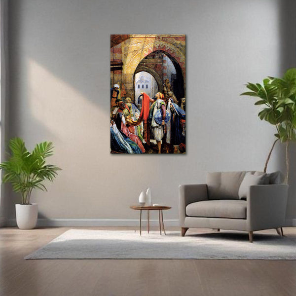 Vibrant Marketplace Scene Wall Painting for Living Room, Bedroom, Office, Hotels, Drawing Room