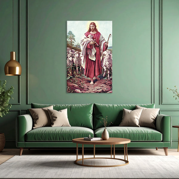 Jesus with Sheep Wall Painting for Living Room, Bedroom, Office, Hotels, Drawing Room