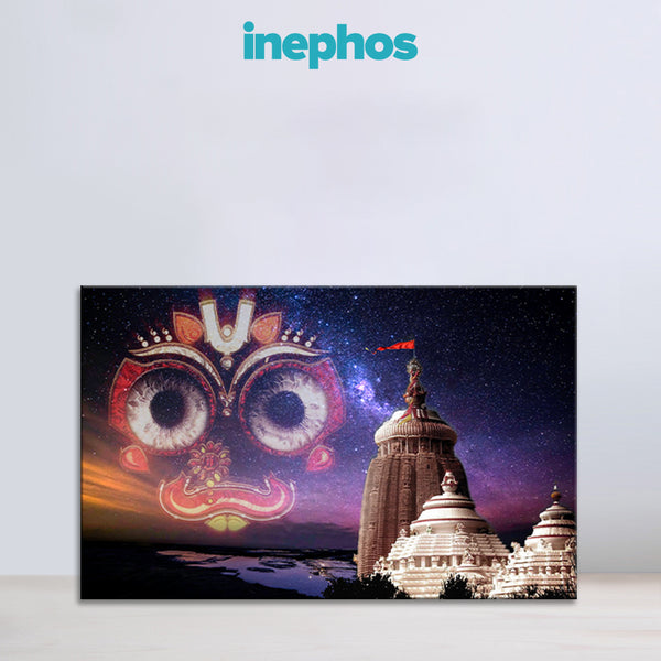 Futuristic temple design with a colorful face-like structure against a starry sky, featuring the brand 'inephos'.