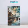 Canvas print of a cityscape painting by inephos on a light gray background
