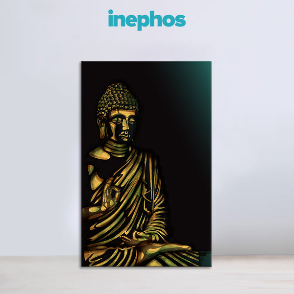 Golden Buddha Canvas Painting for Living Room, Bedroom & Meditation Space | Spiritual Wall Art of Lord Buddha | Peaceful Home Décor & Gift for Positivity, Balance & Enlightenment