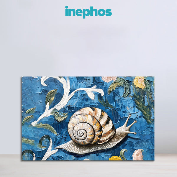 Elegant Snail and Nature Canvas Painting for Living Room, Bedroom & Office | Textured Blue Botanical Wall Art | Nature-Inspired Home Décor Gift for Art Lovers & Modern Interiors