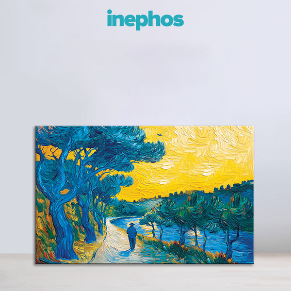 Van Gogh Inspired Countryside Canvas Painting for Living Room & Bedroom | Blue and Yellow Landscape Wall Art | Artistic Home Décor Gift for Art Enthusiasts & Creative Interiors